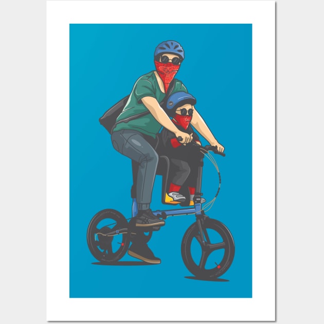 father and son ride bicycle Wall Art by savya std22